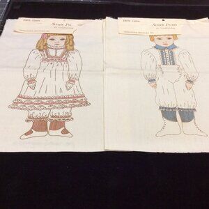 1983 Cross Stitch Originals Colonial Boy Girl Candlewicking Screen Print NEW
